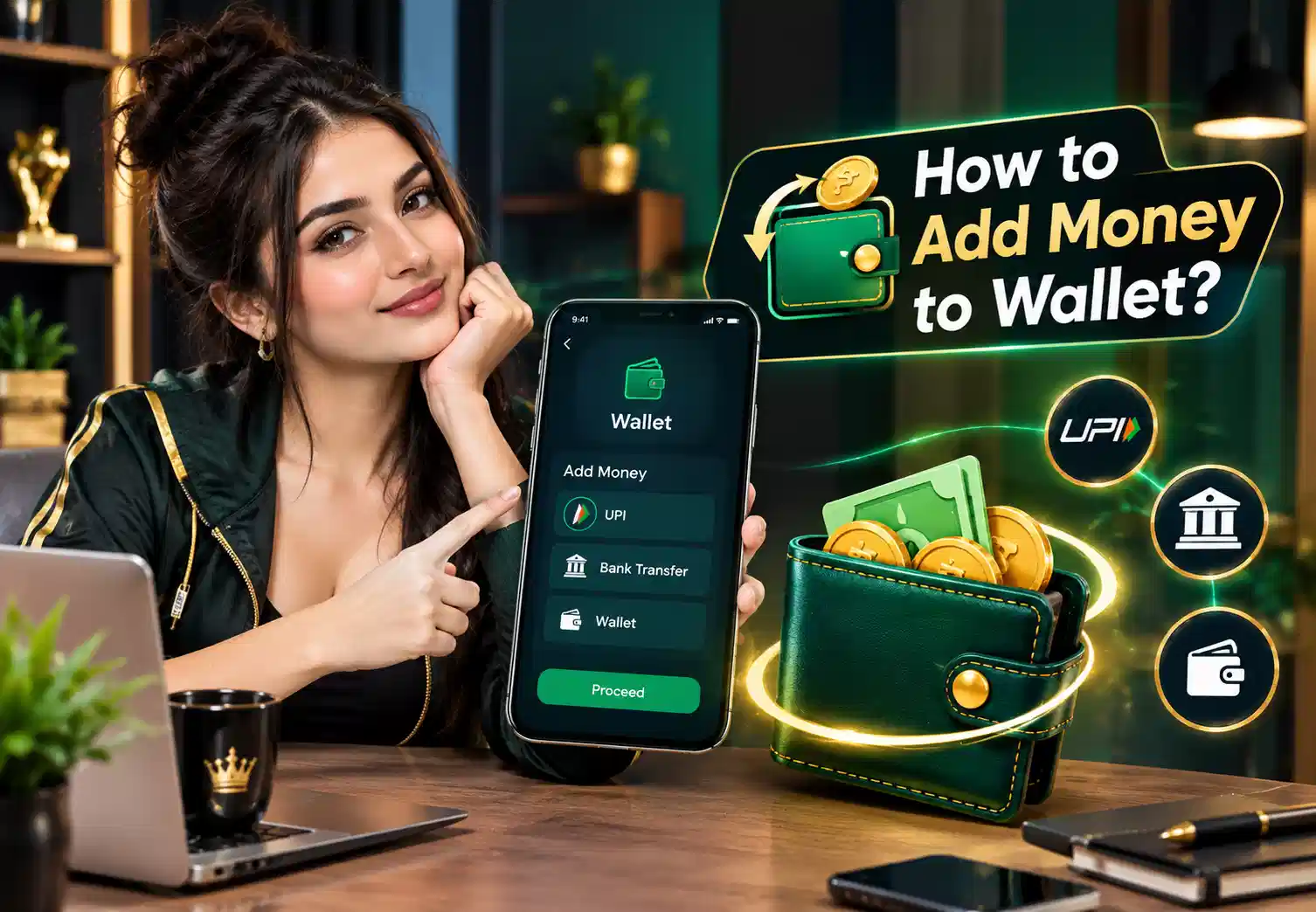 Digital wallet app screen for adding money to an online account wallet