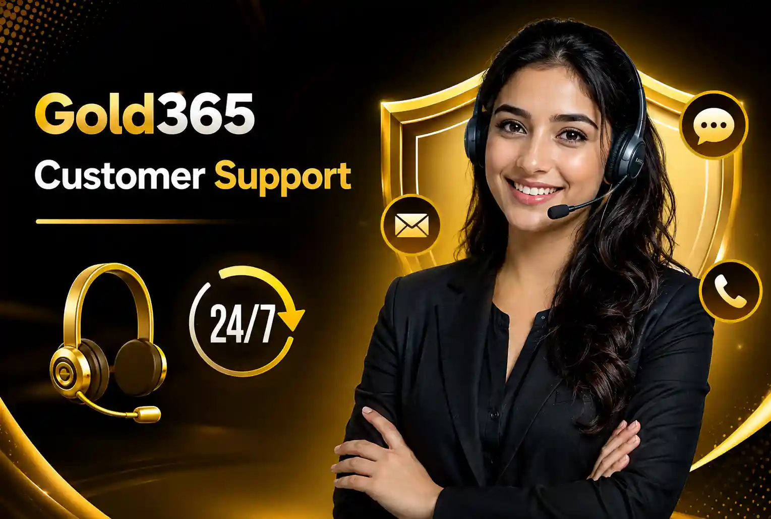 Customer support representative with headset — Gold365 help channels