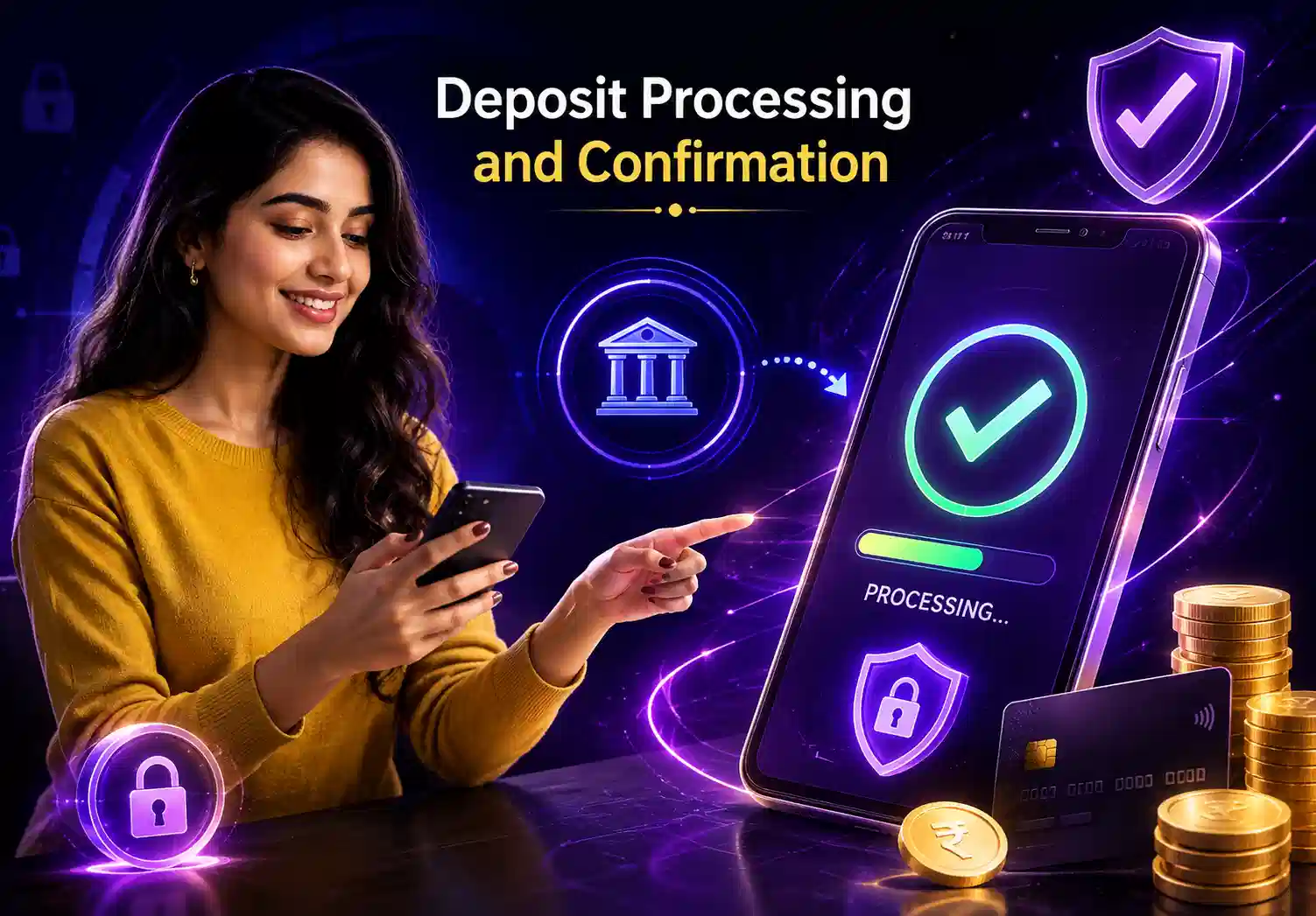Printed transaction receipt showing deposit processing and confirmation