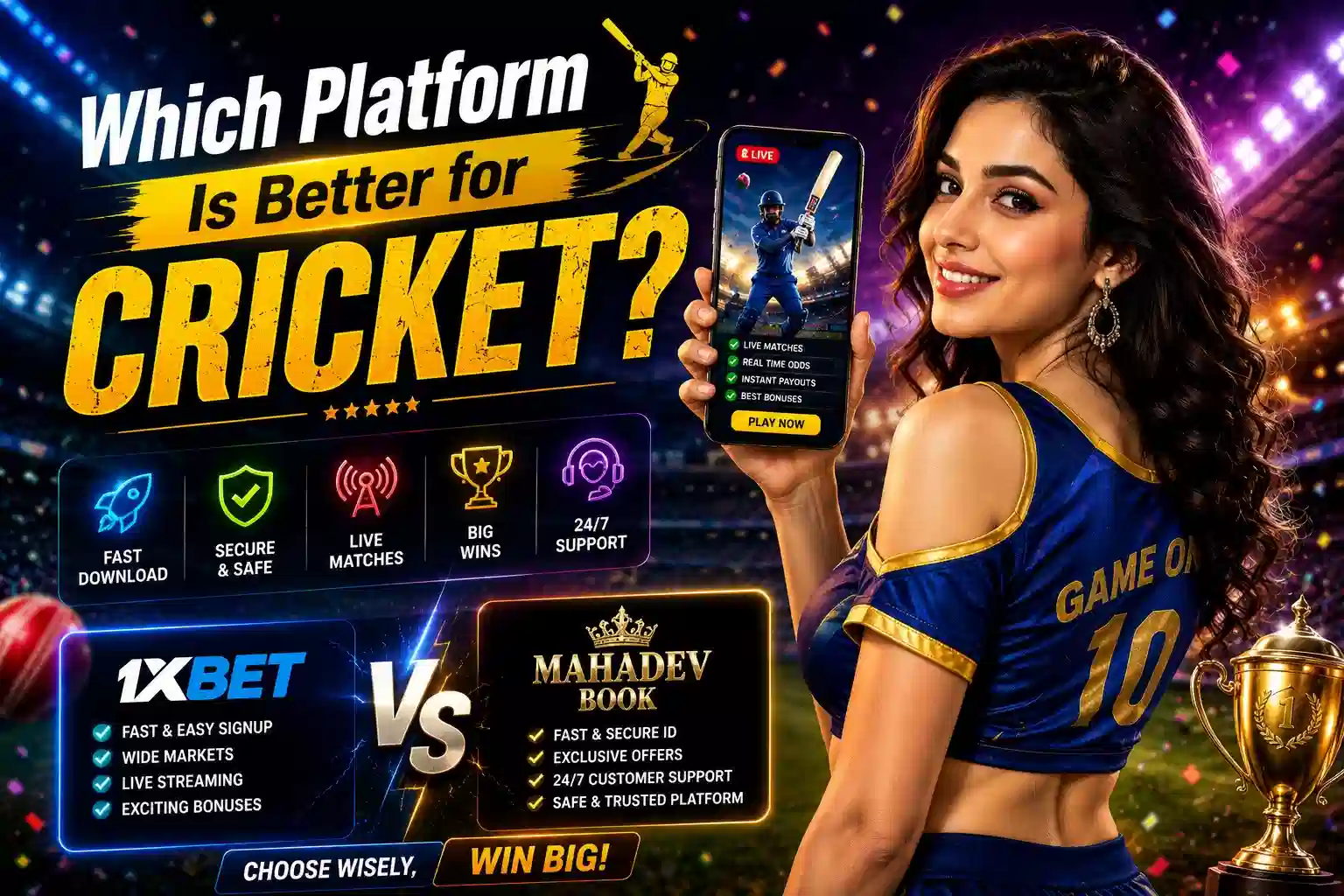 Cricket platform comparison between 1xBet and MahadevBook